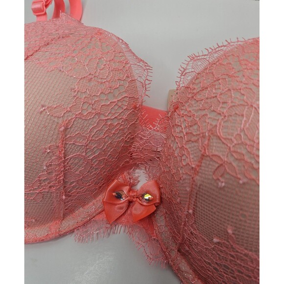 Victoria’s Secret Lined Perfect Coverage Push-Up Bra Pigeonnant 32DD NWT Coral - Picture 4 of 9